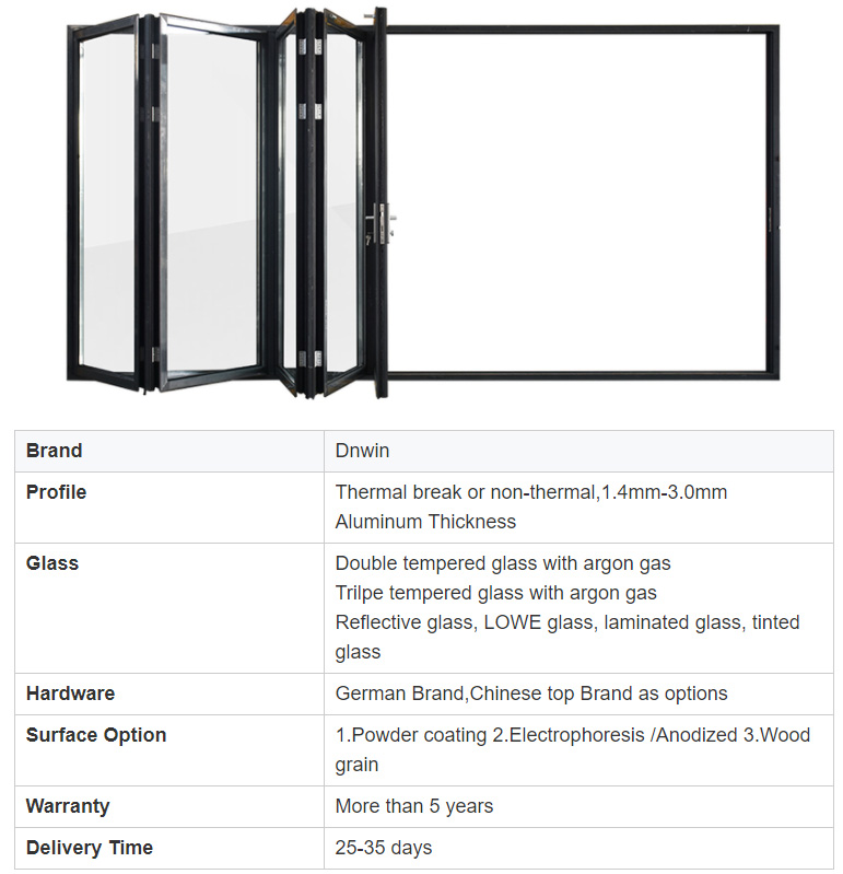 Modern Balcony Patio High Quality Hurricane Proof Aluminum Low-e Glass Folding Doors