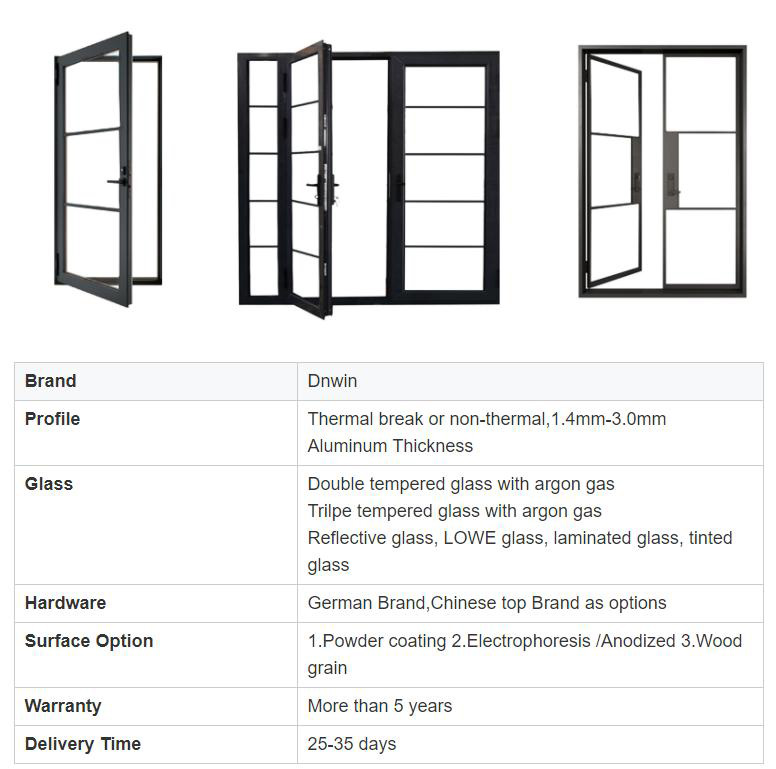 New Design Custom High Quality Villa Patio Aluminium Double Casement Door