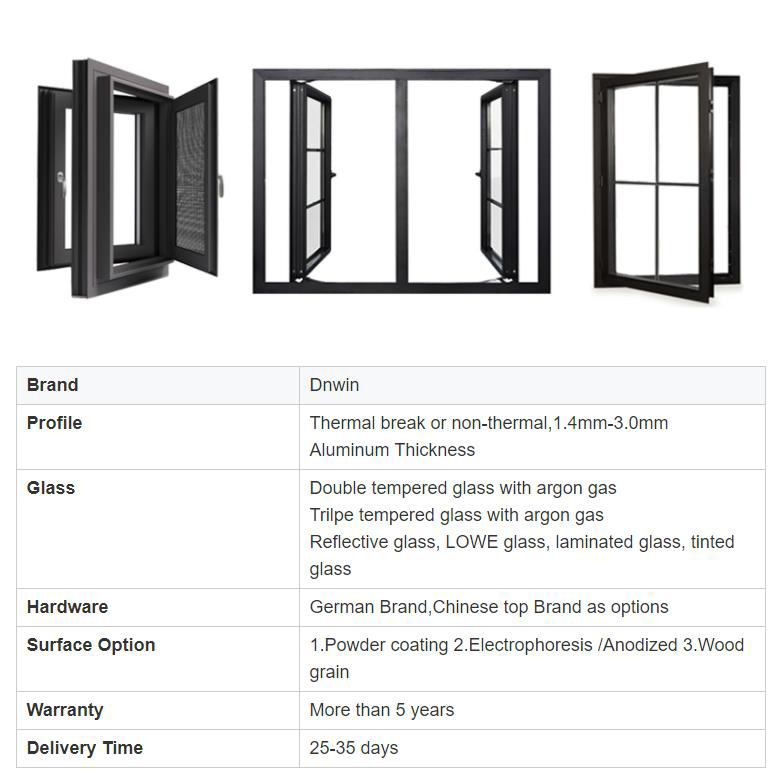 Factory Customized Houses Aluminium Double Glass Casement Window