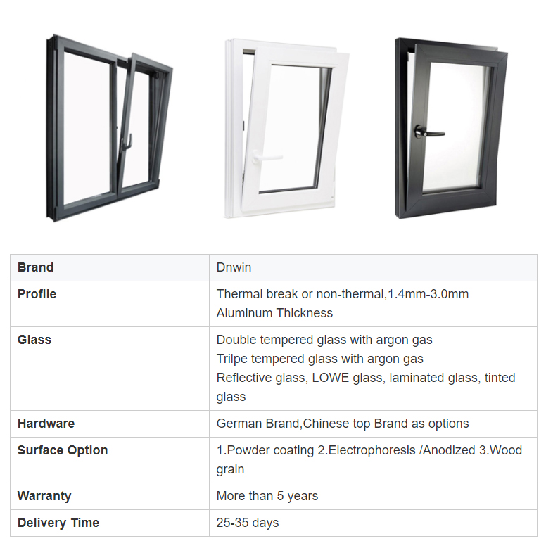 Custom Aluminium Thermal Break Double Glazed Swing Tilt And Turn Window